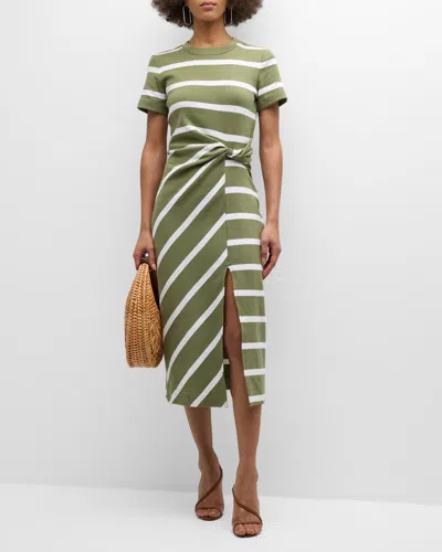 Tanya Taylor Cody Twisted-waist Short-sleeve Striped Midi Dress In Armycream