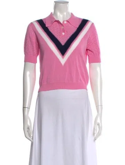 Pre-owned Tanya Taylor Colorblock Pattern Short Sleeve Polo In Pink