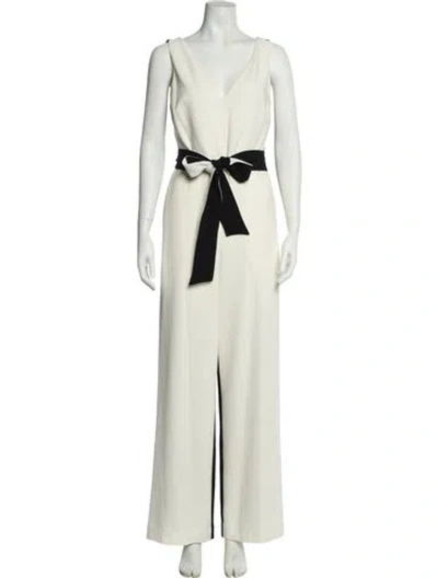 Pre-owned Tanya Taylor Colorblock Pattern V-neck Jumpsuit W/ Tags In White