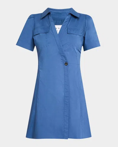 Tanya Taylor Cooper Flutter-sleeve Mini Wrap Dress In French Blue