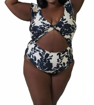 Tanya Taylor Coraline One Piece Swimwear - Plus In Cream Black Multi Shadow Bloom In Animal Print