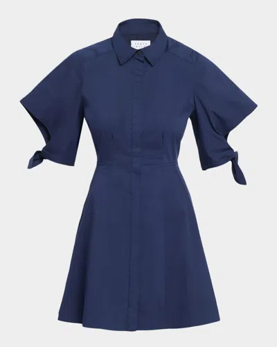 Tanya Taylor Corinna Tie-cuff Mini Cotton Shirtdress In Blue