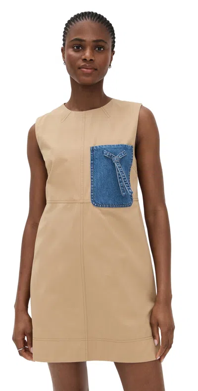 Tanya Taylor Crawford Dress Dark Khaki W/ Medium Indigo In Neutral