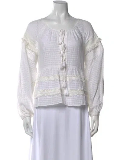 Pre-owned Tanya Taylor Crew Neck Long Sleeve Blouse In White