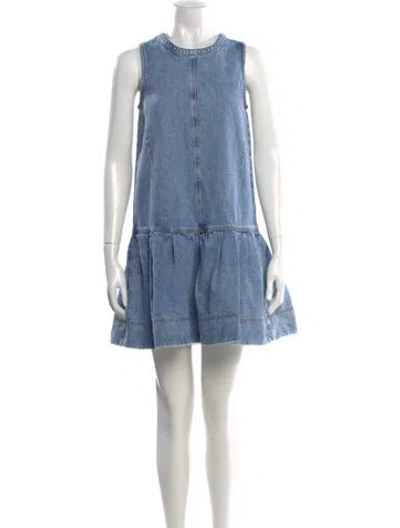 Pre-owned Tanya Taylor Crew Neck Mini Dress In Blue
