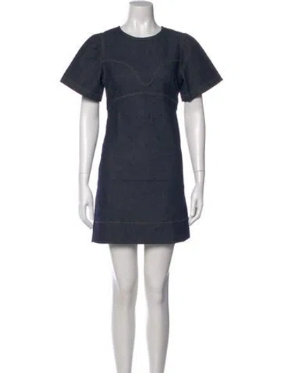 Pre-owned Tanya Taylor Crew Neck Mini Dress In Blue