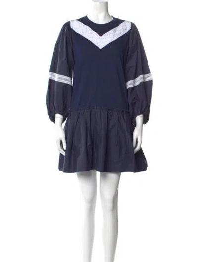 Pre-owned Tanya Taylor Crew Neck Mini Dress W/ Tags In Blue