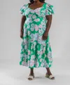 Tanya Taylor Danielle Dress - Plus In Chalk Floral Kelly Green In Multi