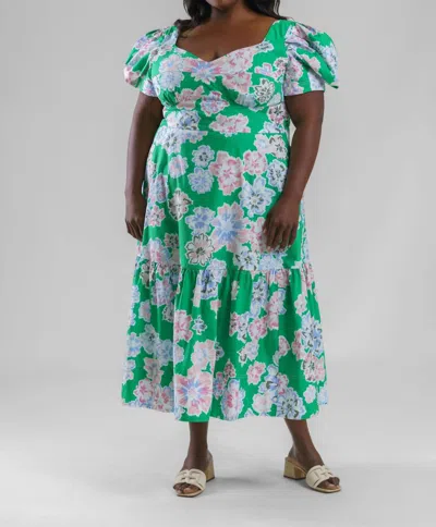 Tanya Taylor Danielle Dress - Plus In Chalk Floral Kelly Green In Multi