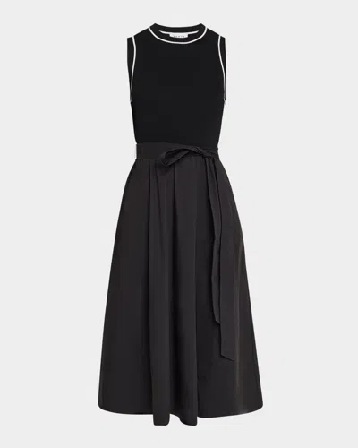 Tanya Taylor Devon Self-tie Poplin Midi Dress In Blackblack