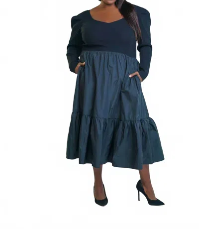 Tanya Taylor Eleanora Midi Dress - Plus In Black In Blue
