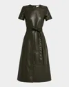 Tanya Taylor Ella Vegan Leather Midi Dress In Deep Army In Brown
