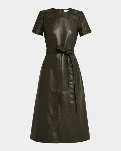 Tanya Taylor Ella Vegan Leather Midi Dress In Black