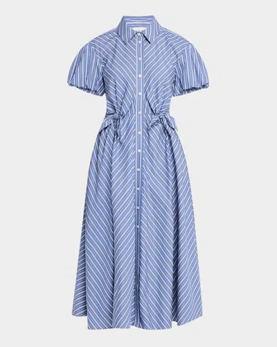Tanya Taylor Elza Puff-sleeve Shirtdress In French Blue/white Mu
