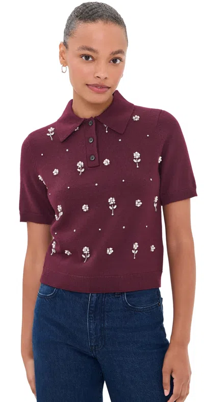 Tanya Taylor Embroidered Camilla Top Blackberry In Burgundy