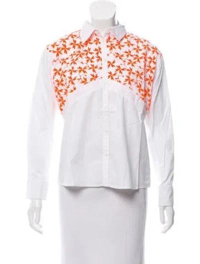 Pre-owned Tanya Taylor Embroidered Long Sleeve Blouse In White