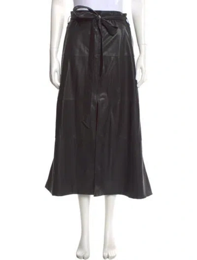 Pre-owned Tanya Taylor Faux Leather Midi Length Skirt In Gray