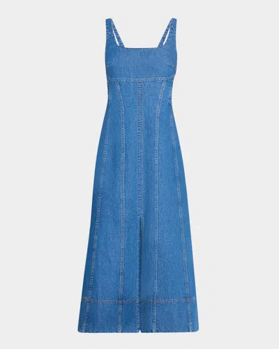 Tanya Taylor Felicity Sleeveless Denim Midi Dress In Medium Indigo Blue