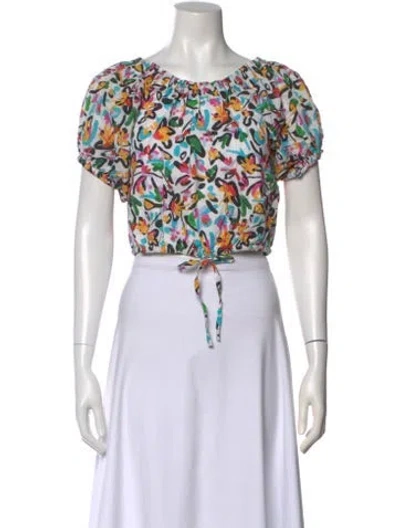 Pre-owned Tanya Taylor Floral Print Crew Neck Crop Top In Black