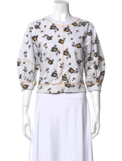 Pre-owned Tanya Taylor Floral Print Crew Neck Sweatshirt In White