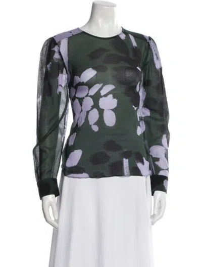 Pre-owned Tanya Taylor Floral Print Crew Neck Top In Green