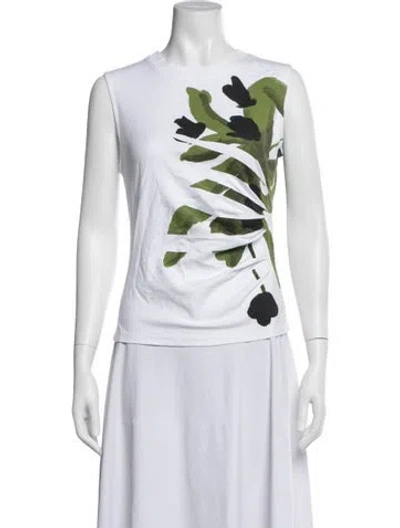 Pre-owned Tanya Taylor Floral Print Crew Neck Top In Green/white