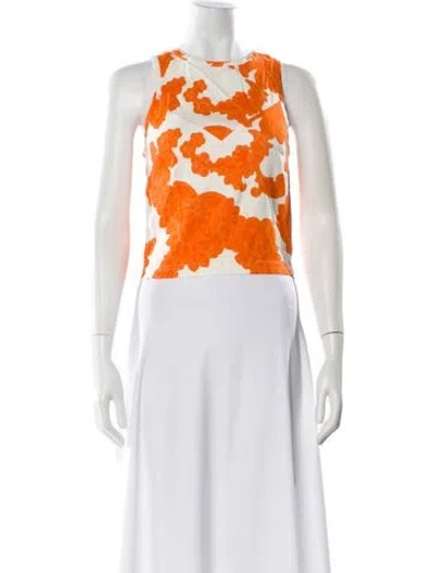 Pre-owned Tanya Taylor Floral Print Crew Neck Top In Orange