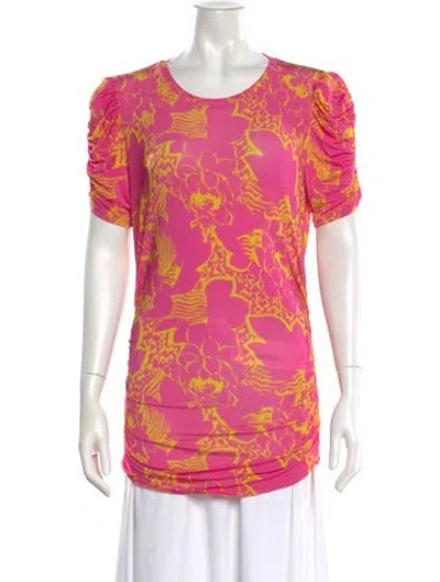Pre-owned Tanya Taylor Floral Print Crew Neck Top In Pink