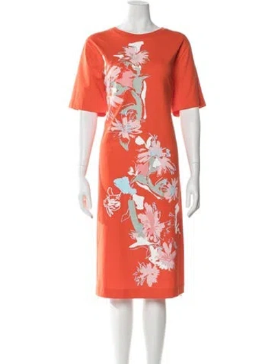 Pre-owned Tanya Taylor Floral Print Knee-length Dress In Orange
