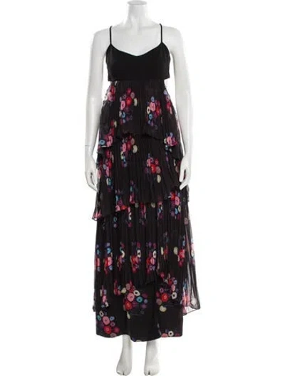 Pre-owned Tanya Taylor Floral Print Long Dress In Black