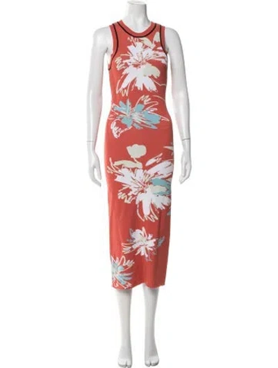 Pre-owned Tanya Taylor Floral Print Long Dress In Orange