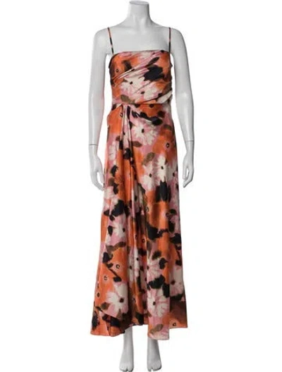 Pre-owned Tanya Taylor Floral Print Long Dress In Orange