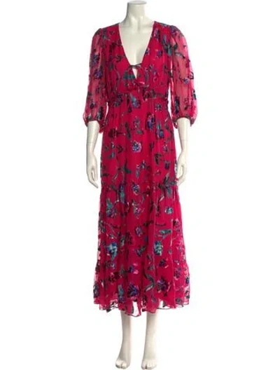 Pre-owned Tanya Taylor Floral Print Long Dress In Pink