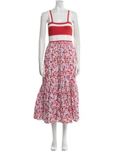 Pre-owned Tanya Taylor Floral Print Long Dress In White