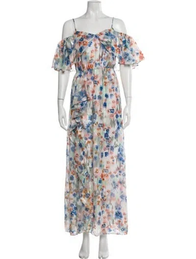 Pre-owned Tanya Taylor Floral Print Long Dress In White