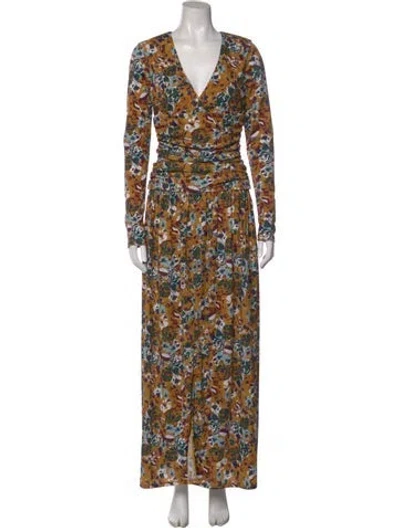Pre-owned Tanya Taylor Floral Print Long Dress In Yellow