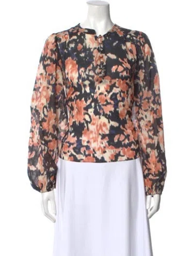 Pre-owned Tanya Taylor Floral Print Long Sleeve Blouse In Multi