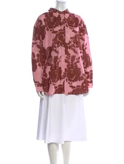 Pre-owned Tanya Taylor Floral Print Long Sleeve Blouse W/ Tags In Pink