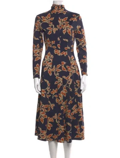 Pre-owned Tanya Taylor Floral Print Midi Length Dress In Blue
