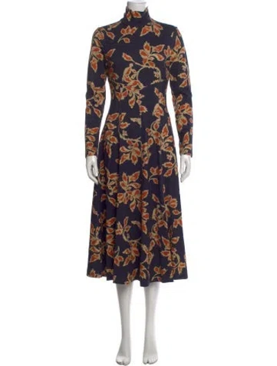 Pre-owned Tanya Taylor Floral Print Midi Length Dress In Blue
