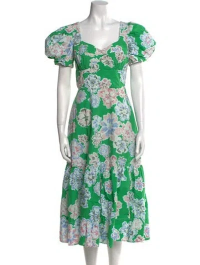 Pre-owned Tanya Taylor Floral Print Midi Length Dress In Green