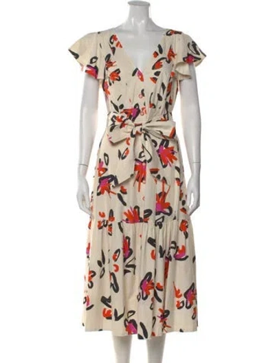 Pre-owned Tanya Taylor Floral Print Midi Length Dress In Neutral