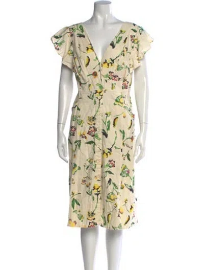Pre-owned Tanya Taylor Floral Print Midi Length Dress In Neutrals