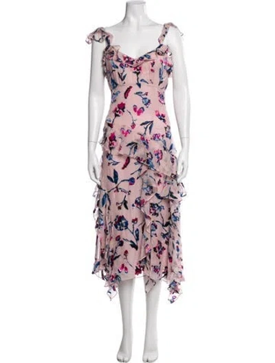 Pre-owned Tanya Taylor Floral Print Midi Length Dress In Pink