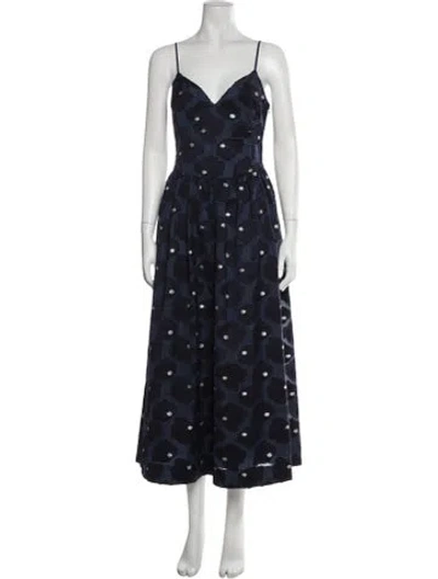 Pre-owned Tanya Taylor Floral Print Midi Length Dress W/ Tags In Blue