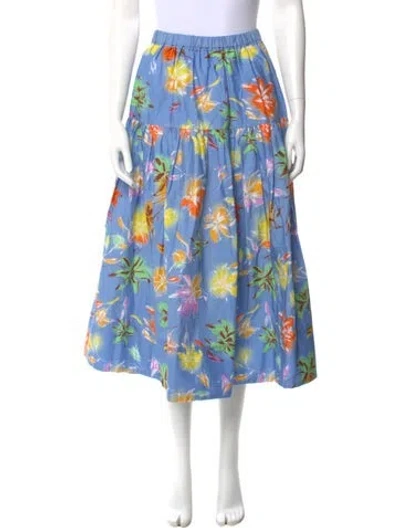 Pre-owned Tanya Taylor Floral Print Midi Length Skirt In Blue