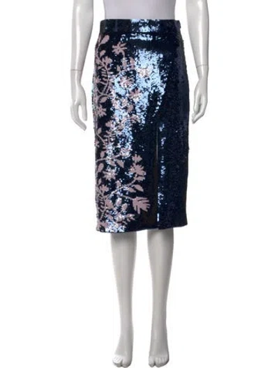 Pre-owned Tanya Taylor Floral Print Midi Length Skirt In Blue