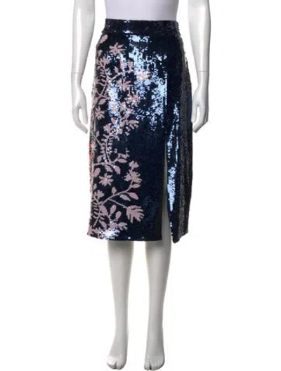 Pre-owned Tanya Taylor Floral Print Midi Length Skirt In Blue