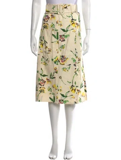 Pre-owned Tanya Taylor Floral Print Midi Length Skirt In Neutrals