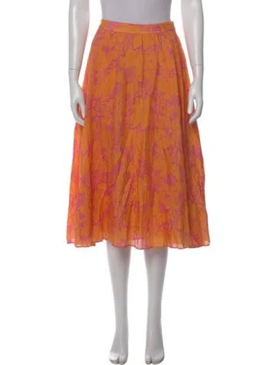 Pre-owned Tanya Taylor Floral Print Midi Length Skirt In Orange